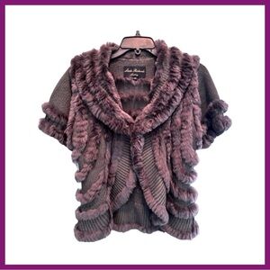 Linda Richards Women’s Waist-Length Rabbit-Fur Jacket. Purple/Black. Small